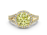 Yellow gold Fancy Yellow Round  Halo Split Shank Pave Diamond Ring with Four-Prong Setting_29