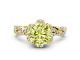 Yellow gold Fancy Yellow Round  Halo Twist Band Solitaire Ring with Six-Prong Setting_3