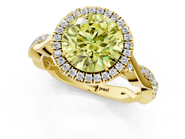 Yellow gold Fancy Yellow Round  Halo Twist Band Solitaire Ring