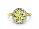 Yellow gold Fancy Yellow Round  Halo Twisted Band Four-Prong Diamond Ring