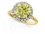 Yellow gold Fancy Yellow Round  Halo Twisted Band Four-Prong Diamond Ring_1