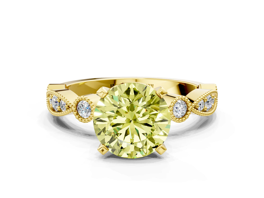 Yellow gold Fancy Yellow Round  Milgrain Bezel Diamond Engagement Ring with Solitaire Prong Setting_29