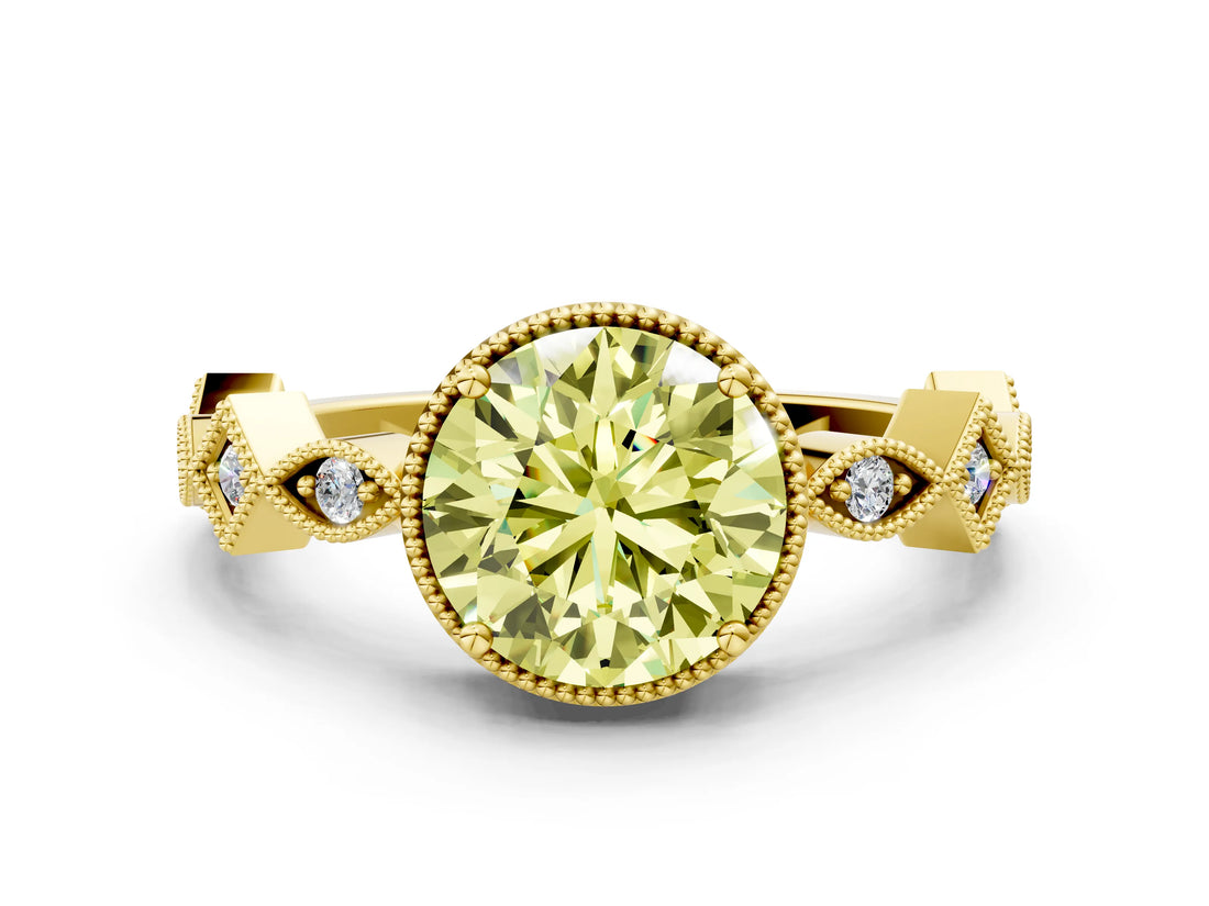 Yellow gold Fancy Yellow Round  Milgrain Marquise Diamond Twist Band Ring_62
