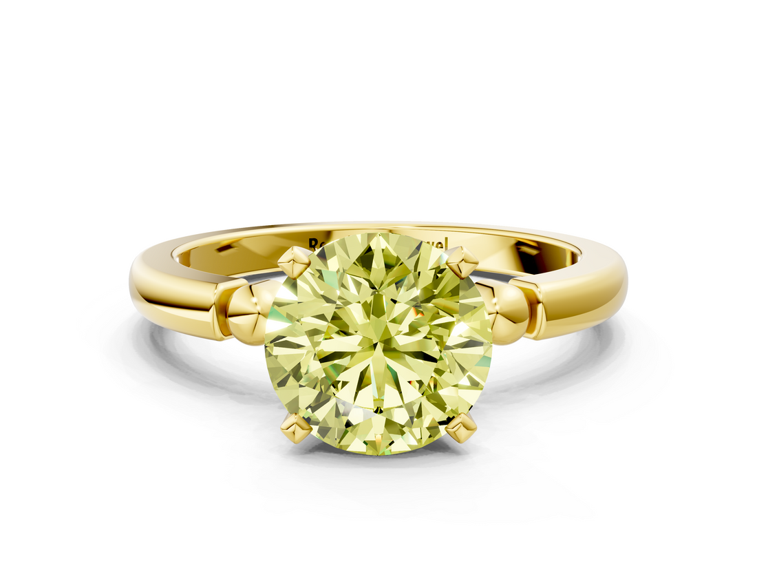 Yellow gold Fancy Yellow Round  Solitaire Beaded Band with Four-Prong Setting