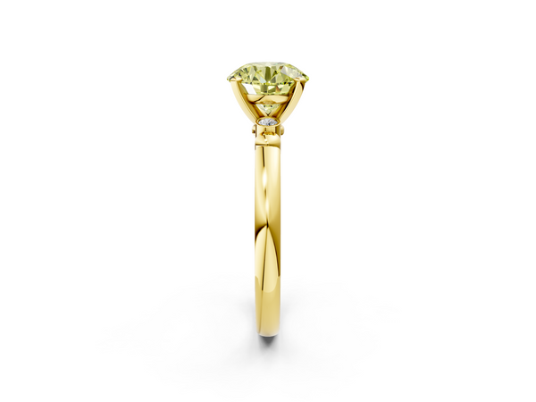 Yellow gold Fancy Yellow Round  Solitaire Beaded Band with Four-Prong Setting
