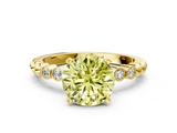 Yellow gold Fancy Yellow Round  Solitaire Bezel Accent Diamond Engagement Ring with Beaded Band and Four-Prong Setting