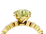 Yellow gold Fancy Yellow Round  Solitaire Bezel Accent Diamond Engagement Ring with Beaded Band and Four-Prong Setting_4
