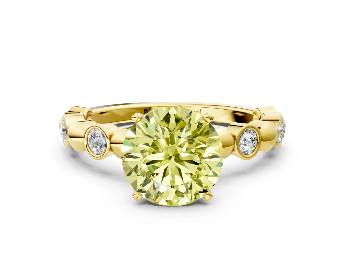 Yellow gold Fancy Yellow Round  Solitaire Bezel-Set Diamond Ring with Beaded Band and Four-Prong Setting_29