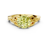 Yellow gold Fancy Yellow Round  Solitaire Celtic Knot Engagement Ring with Four-Prong Setting