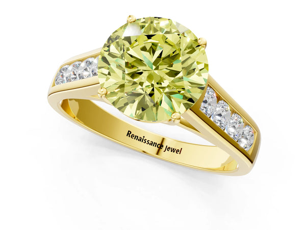 Yellow gold Fancy Yellow Round  Solitaire Channel-Set Diamond Engagement Ring with Four-Prong Setting