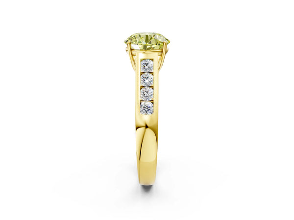 Yellow gold Fancy Yellow Round  Solitaire Channel-Set Diamond Engagement Ring with Four-Prong Setting