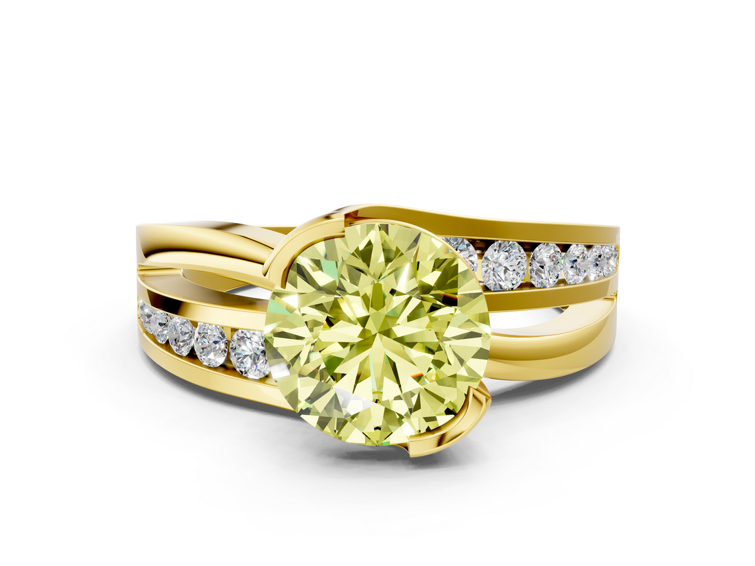 Yellow gold Fancy Yellow Round  Solitaire Channel-Set Split Shank Ring with Tension Prong Setting_3