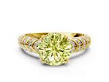 Yellow gold Fancy Yellow Round  Solitaire Chevron Pave Diamond Engagement Ring with Six-Prong Setting
