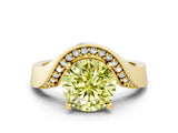 Yellow gold Fancy Yellow Round  Solitaire Diamond Engagement Ring with Pave Band and Four-Prong Setting 1