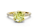 Yellow gold Fancy Yellow Round  Solitaire Diamond Engagement Ring with Pave Band and Six-Prong Setting