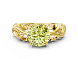 Yellow gold Fancy Yellow Round  Solitaire Diamond Leaf Vine Band with Prong Setting