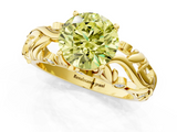 Yellow gold Fancy Yellow Round  Solitaire Diamond Leaf Vine Band with Prong Setting_1