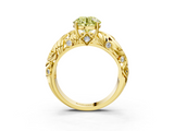 Yellow gold Fancy Yellow Round  Solitaire Diamond Leaf Vine Band with Prong Setting_3