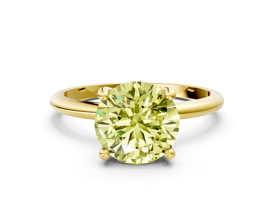 Yellow gold Fancy Yellow Round  Solitaire Diamond Ring with 4-Prong Setting on a Classic Band_3