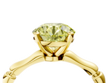 Yellow gold Fancy Yellow Round  Solitaire Diamond Ring with Bamboo Band and Four-Prong Setting_4