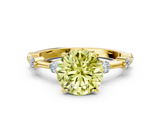 Yellow gold Fancy Yellow Round  Solitaire Diamond Ring with Bezel Set Side Stones and Prong Setting