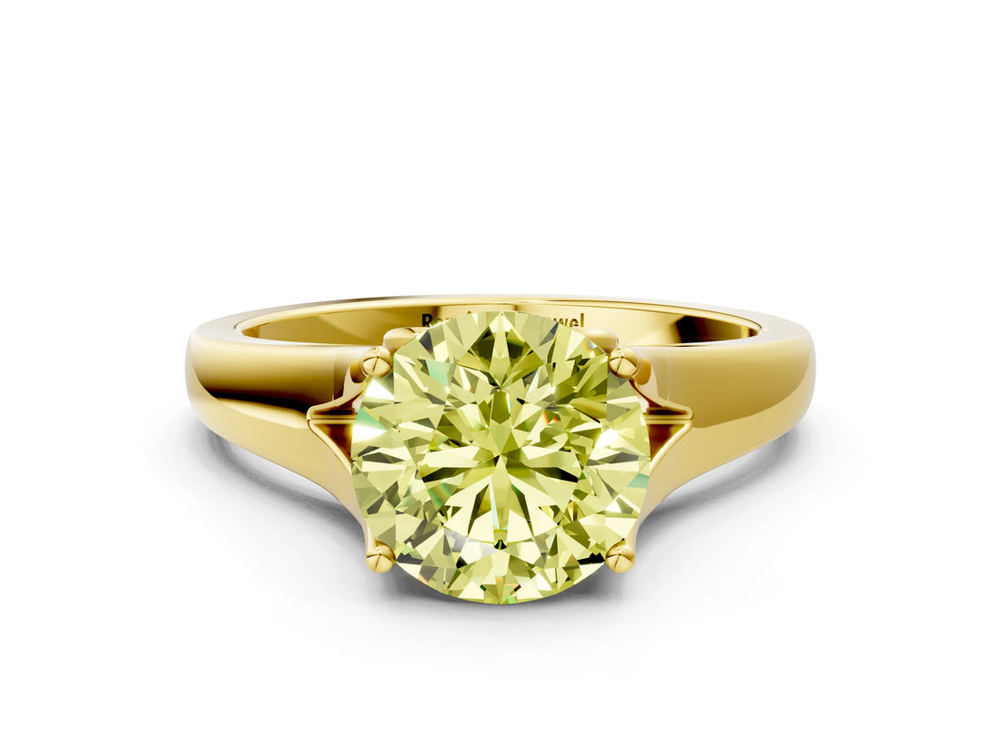 Yellow gold Fancy Yellow Round  Solitaire Diamond Ring with Cathedral Band and Four-Prong Setting_29
