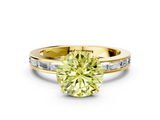 Yellow gold Fancy Yellow Round  Solitaire Diamond Ring with Channel-Set Baguette Band and Four-Prong Setting
