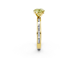 Yellow gold Fancy Yellow Round  Solitaire Diamond Ring with Channel-Set Baguette Band and Four-Prong Setting_2