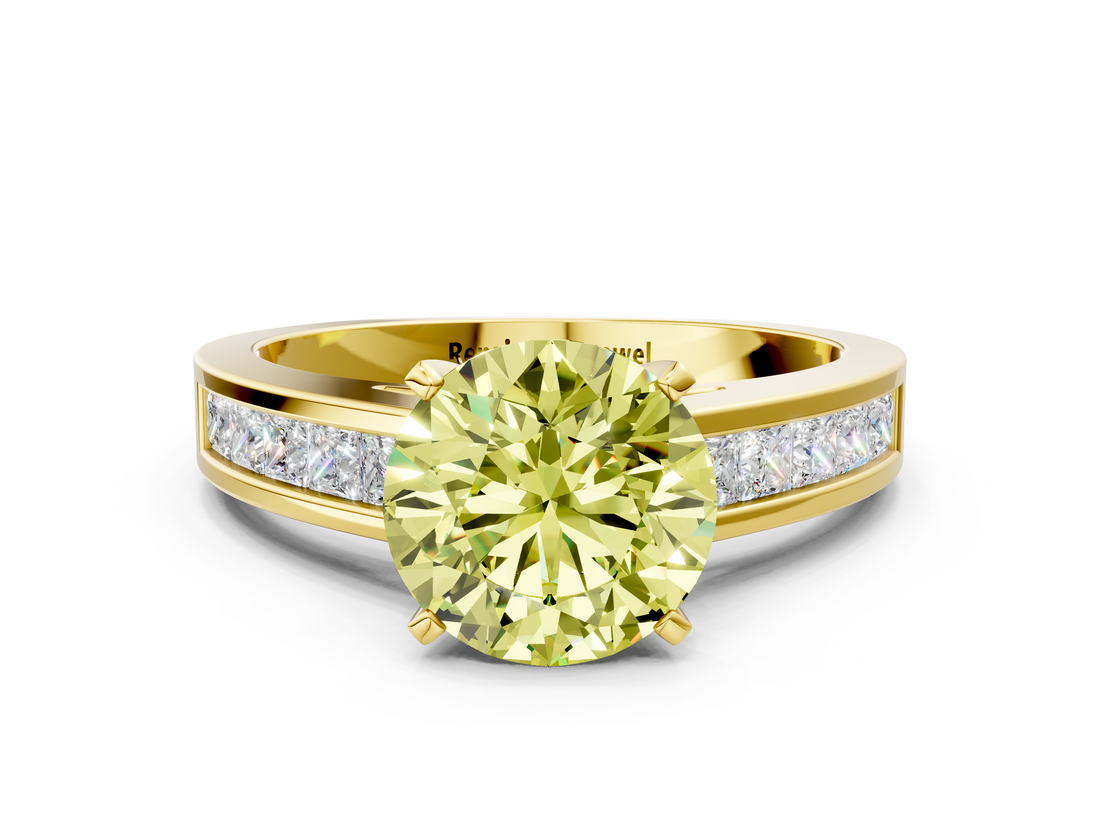 Yellow gold Fancy Yellow Round  Solitaire Diamond Ring with Channel-Set Band and Four-Prong Setting_3