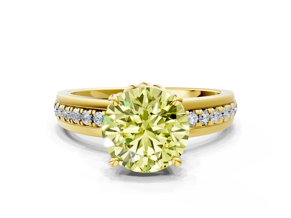Yellow gold Fancy Yellow Round  Solitaire Diamond Ring with Channel Set Band and Six-Prong Setting_29