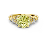 Yellow gold Fancy Yellow Round  Solitaire Diamond Ring with Filigree Band and Four-Prong Setting