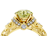 Yellow gold Fancy Yellow Round  Solitaire Diamond Ring with Filigree Band and Four-Prong Setting_4