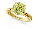 Yellow gold Fancy Yellow Round  Solitaire Diamond Ring with Milgrain and Black Enamel X Pattern Band_31