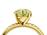Yellow gold Fancy Yellow Round  Solitaire Diamond Ring with Milgrain and Black Enamel X Pattern Band_34