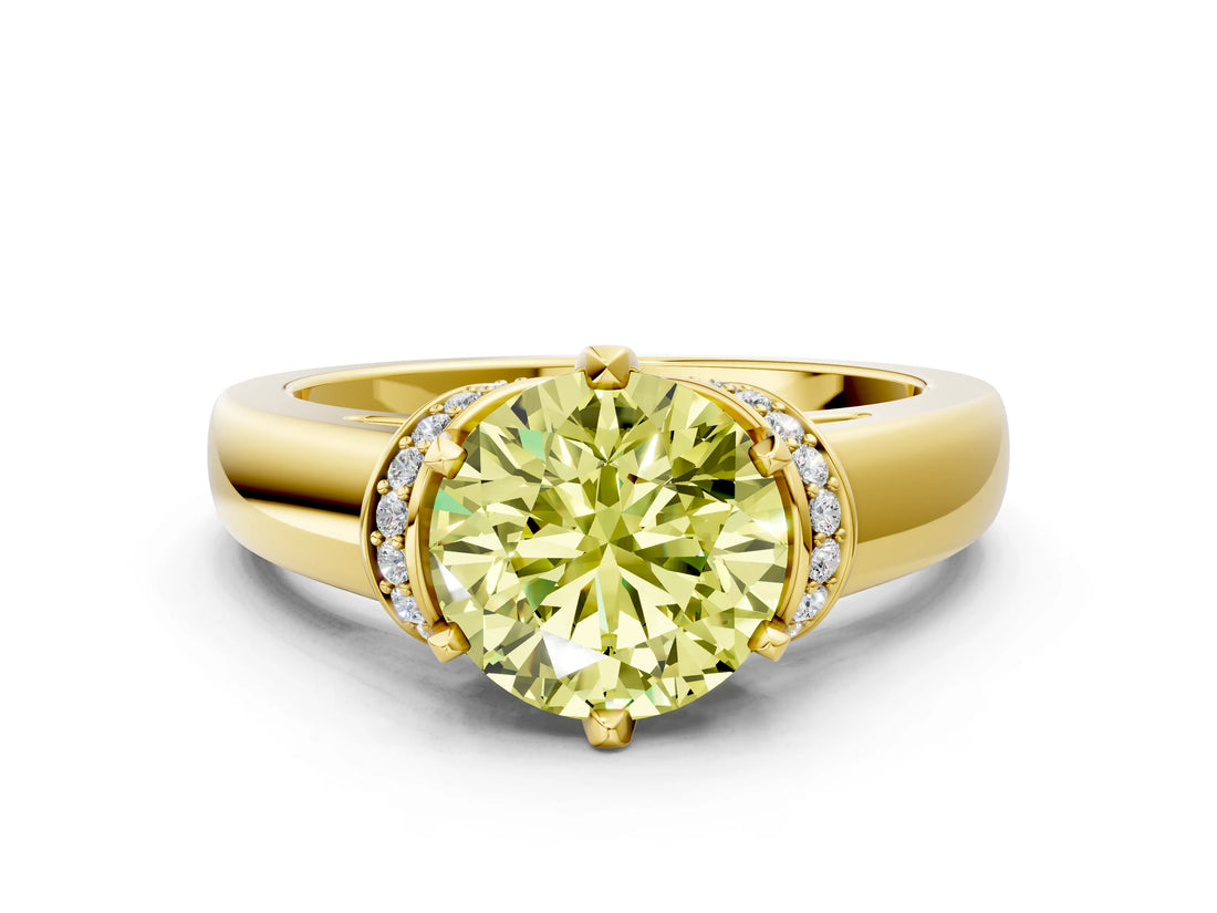 Yellow gold Fancy Yellow Round  Solitaire Diamond Ring with Pave Band and Six-Prong Setting_29