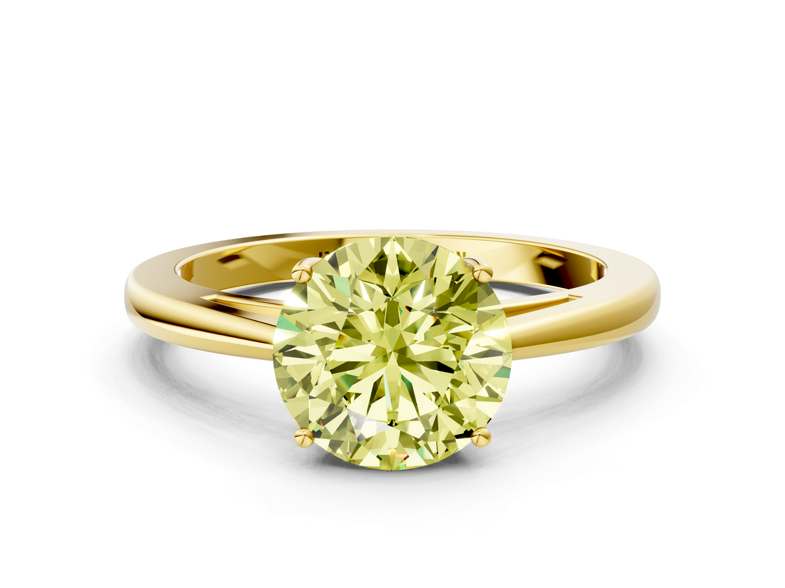 Yellow gold Fancy Yellow Round  Solitaire Diamond Ring with Split Shank and Four-Prong Setting