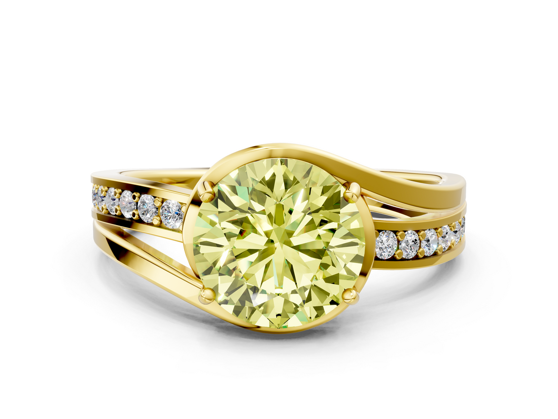 Yellow gold Fancy Yellow Round  Solitaire Diamond Ring with Split Shank and Prong Setting_18