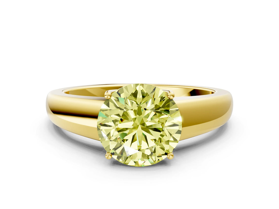 Yellow gold Fancy Yellow Round  Solitaire Diamond Ring with Tapered Band and Four-Prong Setting_29