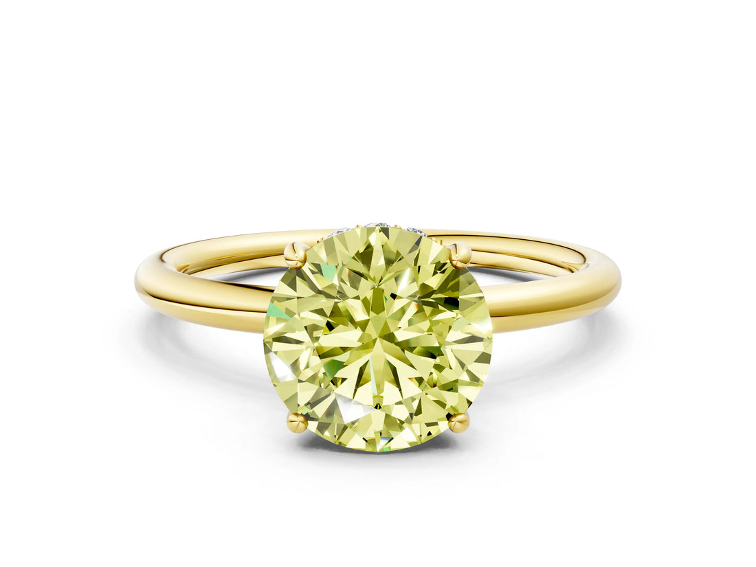 Yellow gold Fancy Yellow Round  Solitaire Diamond Ring with a Classic Band and Four-Prong Setting 1