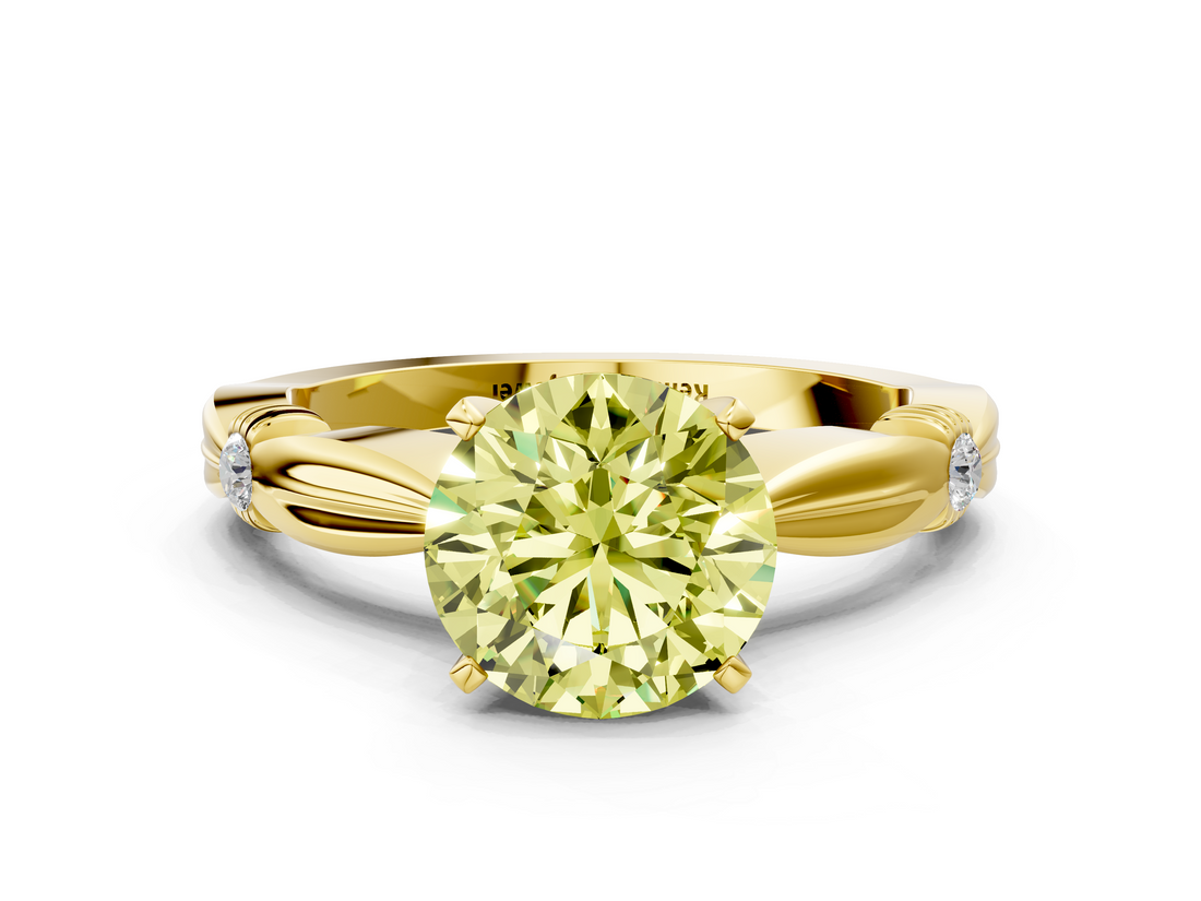Yellow gold Fancy Yellow Round  Solitaire Diamond Twisted Band with Four-Prong Setting