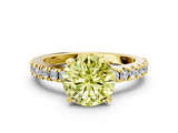 Yellow gold Fancy Yellow Round  Solitaire Diamond with Pavé Band and Four-Prong Setting