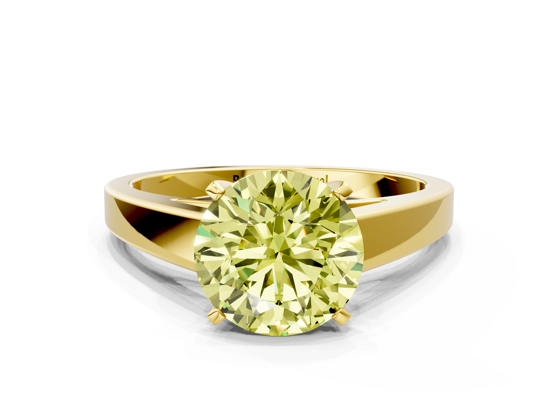 Yellow gold Fancy Yellow Round  Solitaire Engagement Ring with Four-Prong Setting and Tapered Band_3