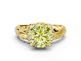 Yellow gold Fancy Yellow Round  Solitaire Filigree Engagement Ring with Halo and Prong Setting