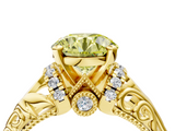 Yellow gold Fancy Yellow Round  Solitaire Filigree Engagement Ring with Halo and Prong Setting_4