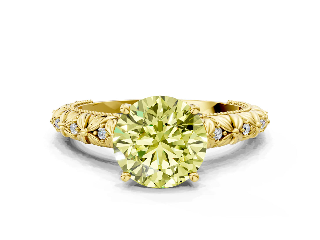 Yellow gold Fancy Yellow Round  Solitaire Floral Milgrain Engagement Ring_31