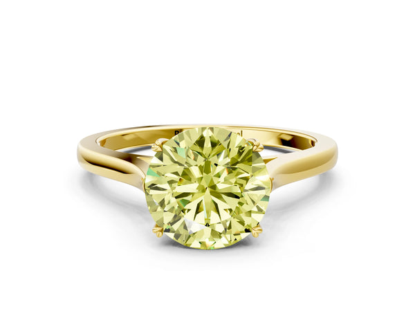 Yellow gold Fancy Yellow Round  Solitaire Heart Prong Engagement Ring with Tapered Band