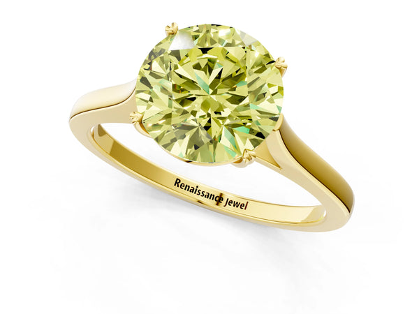Yellow gold Fancy Yellow Round  Solitaire Heart Prong Engagement Ring with Tapered Band