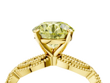 Yellow gold Fancy Yellow Round  Solitaire Milgrain Diamond Engagement Ring with Bezel and Marquise Band_4