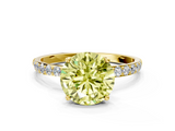 Yellow gold Fancy Yellow Round  Solitaire Pavé Diamond Engagement Ring with Four-Prong Setting