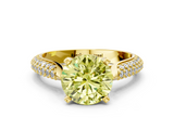 Yellow gold Fancy Yellow Round  Solitaire Pavé Diamond Engagement Ring with Four-Prong Setting